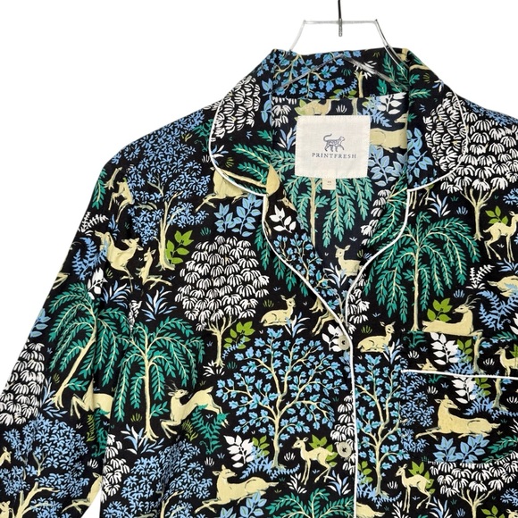 Print Fresh Dashing Deer Print Women’s Piped Organic Cotton Pajama Top Sz XS - Picture 3 of 13